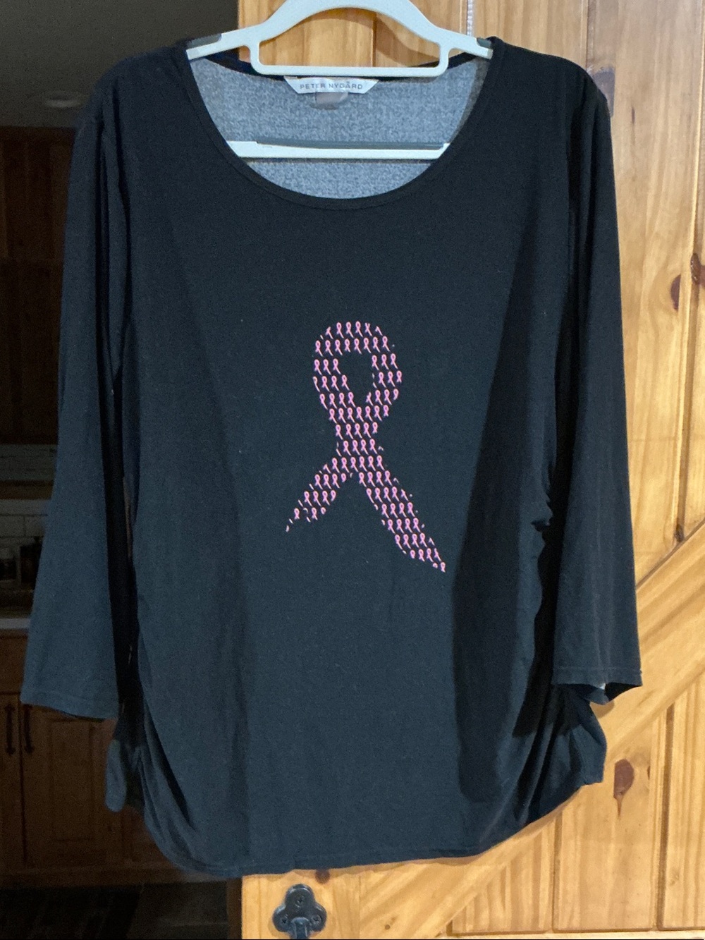 Peter Nygard Black Long Sleeve Tee with Pink Ribbon Motif